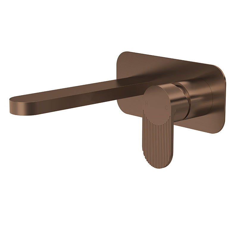 Nuie Binsey Wall Mounted 2 Tap Hole Basin Mixer With Plate (Brushed Bronze, 2 sizes) - Brandnew Bathroom