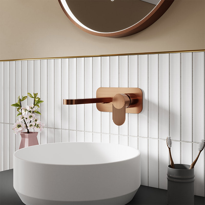 Nuie Binsey Wall Mounted 2 Tap Hole Basin Mixer With Plate (Brushed Bronze, 2 sizes) - Brandnew Bathroom