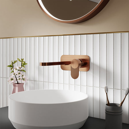 Nuie Binsey Wall Mounted 2 Tap Hole Basin Mixer With Plate (Brushed Bronze, 2 sizes) - Brandnew Bathroom