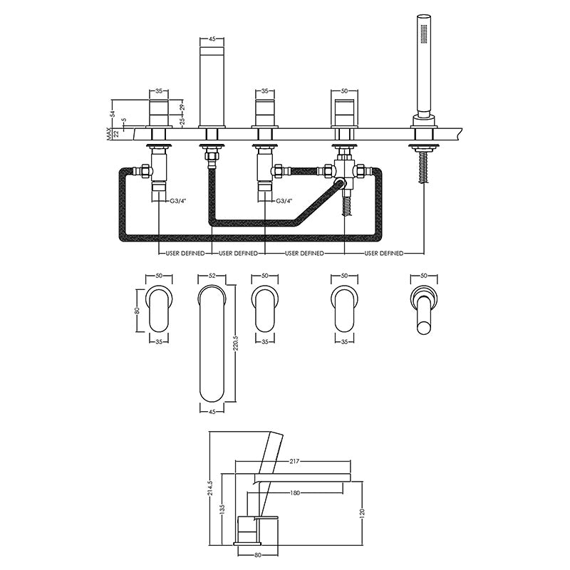 Nuie Binsey Deck Mounted 5 Tap Hole Bath Shower Mixer (Chrome) - Brandnew Bathroom