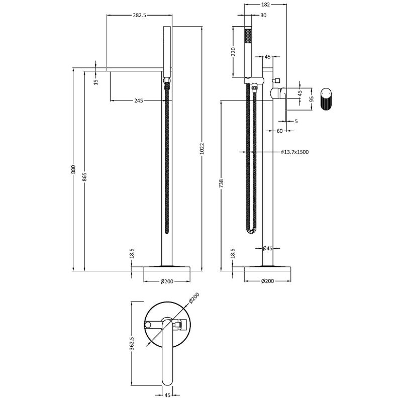 Nuie Cyprus Freestanding Bath Shower Mixer with Kit (1 size, Chrome) - Brand New Bathrooms