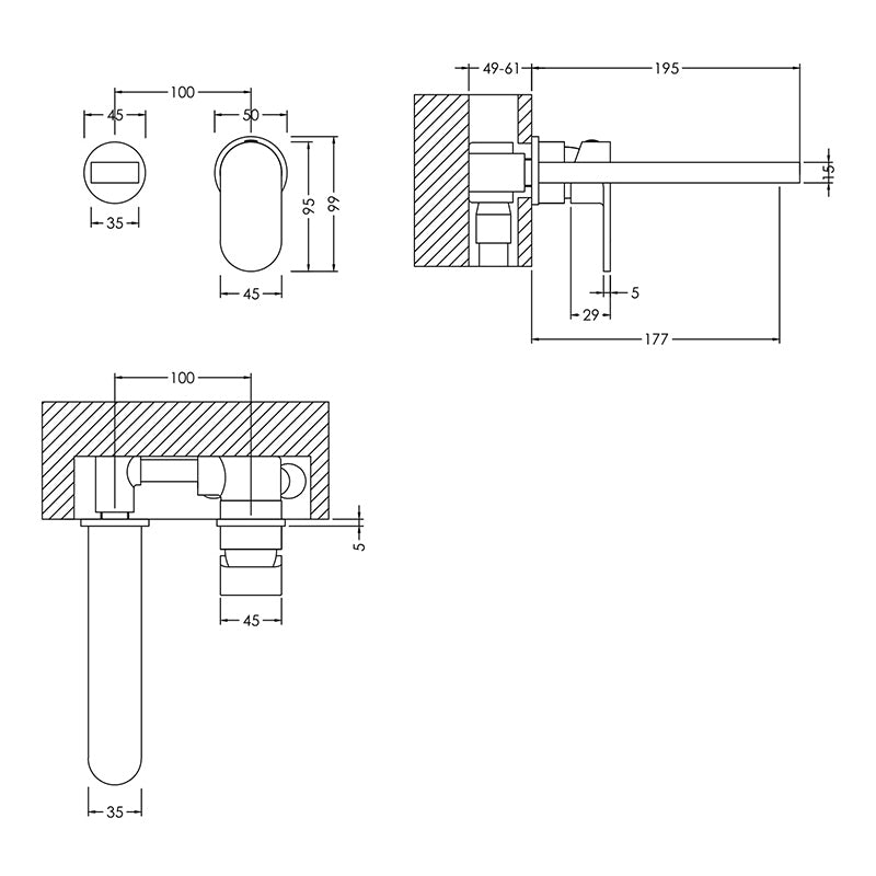Nuie Binsey Wall Mounted 2 Tap Hole Basin Mixer (Chrome) - Brandnew Bathroom