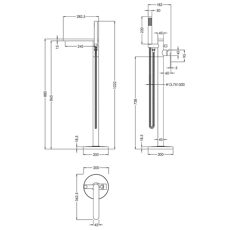 Nuie Binsey Freestanding Bath & Shower Mixer with Kit (Brushed Pewter, 2 sizes) - Brandnew Bathroom