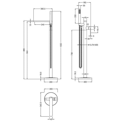 Nuie Binsey Freestanding Bath & Shower Mixer with Kit (Brushed Pewter, 2 sizes) - Brandnew Bathroom