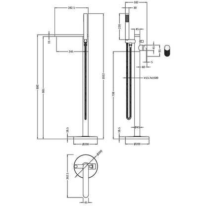 Nuie Binsey Freestanding Bath & Shower Mixer with Kit (Brushed Pewter, 2 sizes) - Brandnew Bathroom