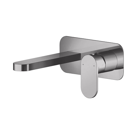 Nuie Binsey Wall Mounted 2 Tap Hole Basin Mixer With Plate (Brushed Pewter, 2 sizes) - Brandnew Bathroom