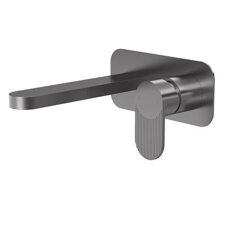 Nuie Binsey Wall Mounted 2 Tap Hole Basin Mixer With Plate (Brushed Pewter, 2 sizes) - Brandnew Bathroom