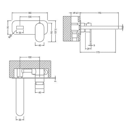Nuie Binsey Wall Mounted 2 Tap Hole Basin Mixer With Plate (Brushed Brass, 2 sizes) - Brand New Bathrooms