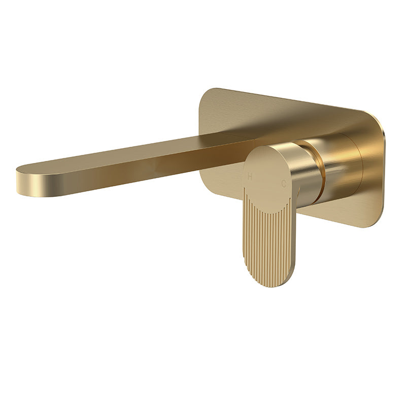 Nuie Binsey Wall Mounted 2 Tap Hole Basin Mixer With Plate (Brushed Brass, 2 sizes) - Brand New Bathrooms