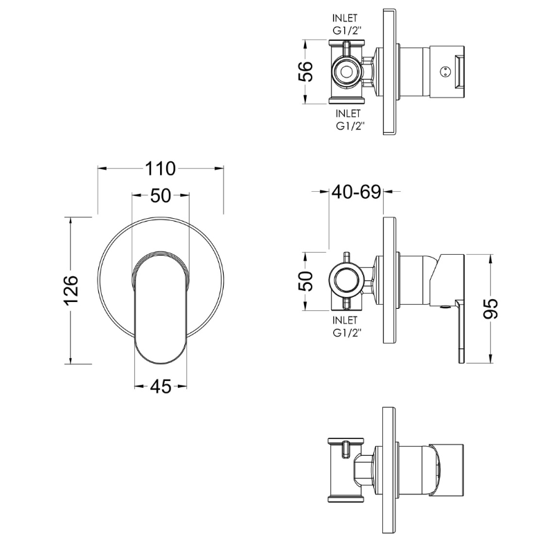Nuie Binsey Manual Shower Valve (1 size, Chrome) - Brand New Bathrooms