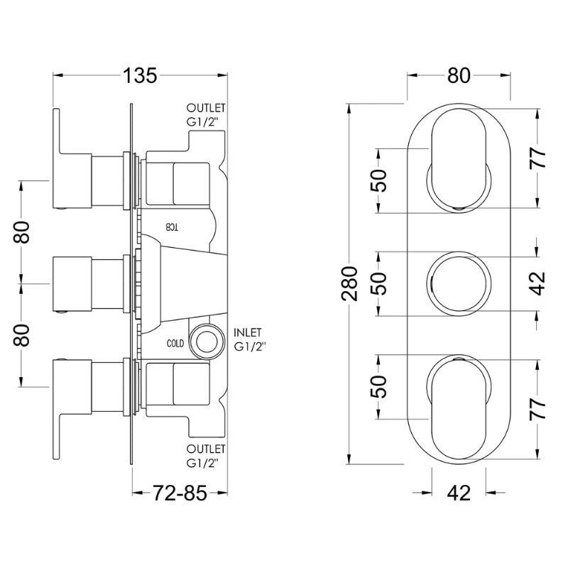 Nuie Binsey Triple Thermostatic Shower Valve (1 size, Chrome) - Brand New Bathrooms
