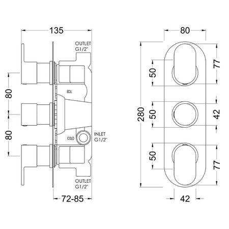 Nuie Binsey Triple Thermostatic Shower Valve (1 size, Chrome) - Brand New Bathrooms