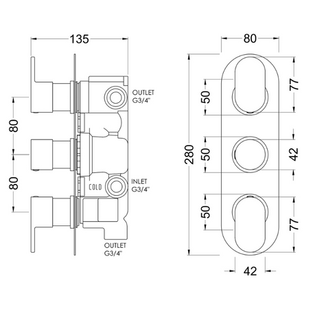 Nuie Binsey Triple Thermostatic Valve With Diverter (1 size, Chrome) - Brand New Bathrooms
