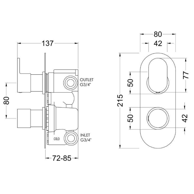 Nuie Binsey Twin Thermostatic Shower Valve With Diverter (1 size, Chrome) - Brand New Bathrooms