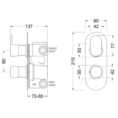 Nuie Binsey Twin Thermostatic Shower Valve With Diverter (1 size, Chrome) - Brand New Bathrooms