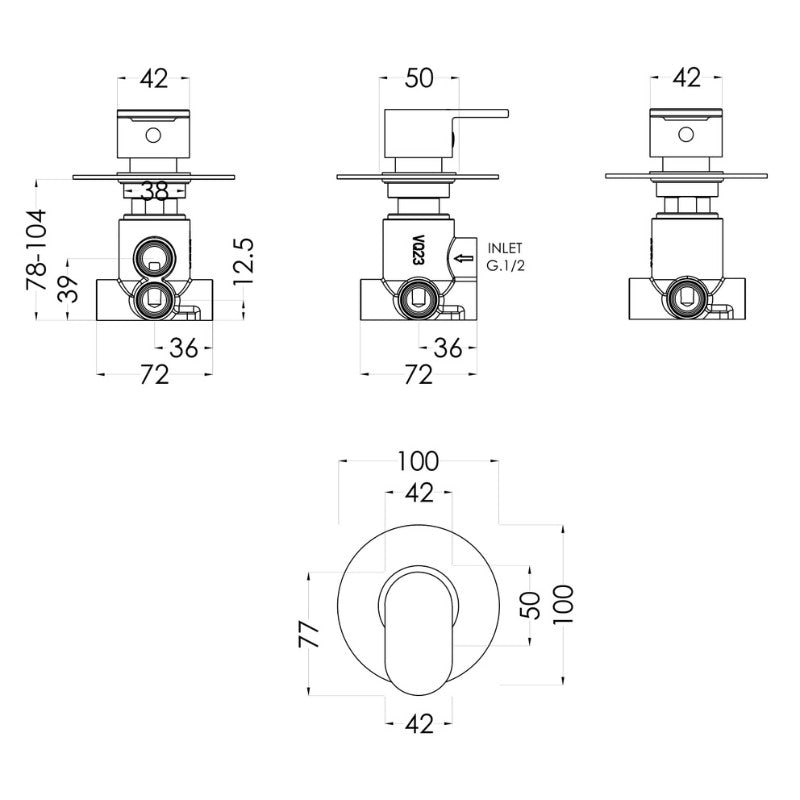 Nuie Binsey Concealed Diverter 2/3/4 Way (1 size, Chrome) - Brand New Bathrooms