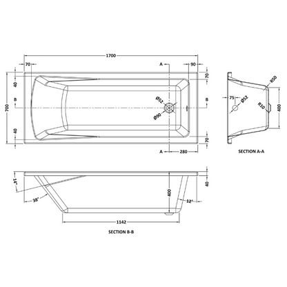 Nuie Linton Eternalite Square Single Ended Straight Shower Bath (3 sizes, White) - Brand New Bathrooms