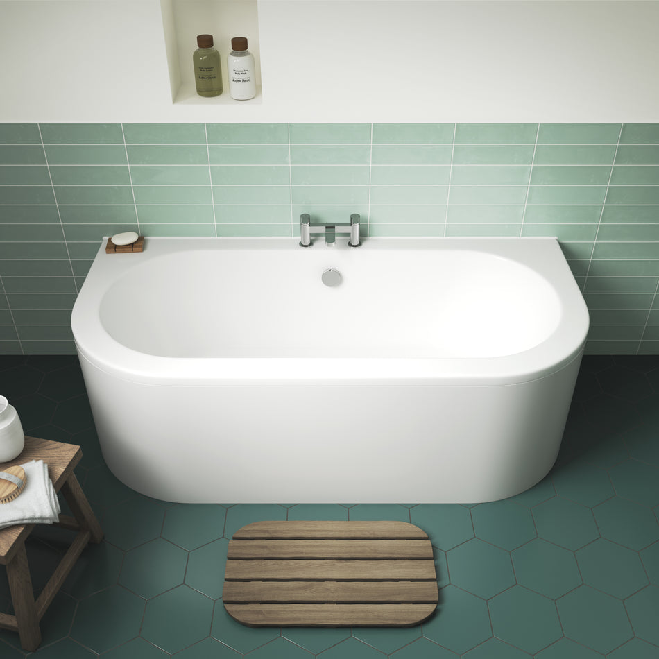 Nuie Curved Back To Wall Bath & Panel (1 sizes, White) - Brandnew Bathroom