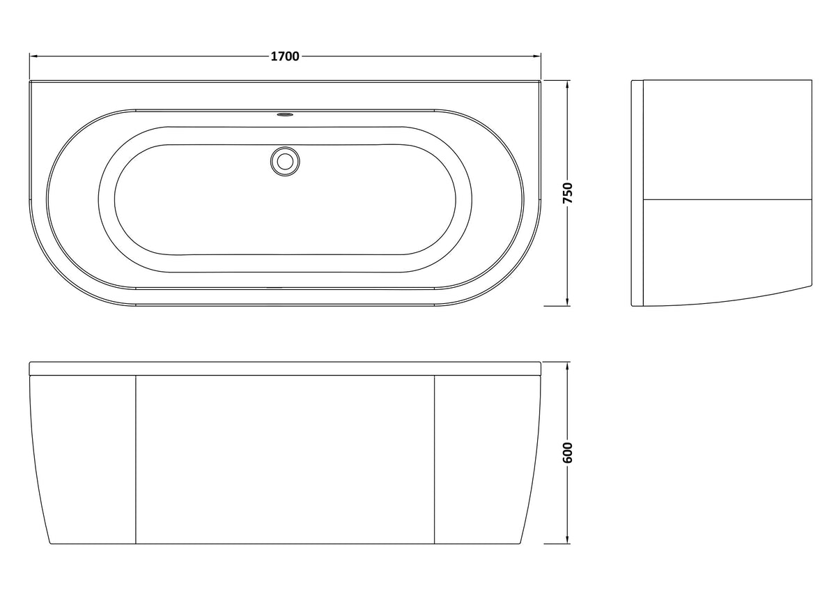 Nuie Curved Back To Wall Bath & Panel (1 sizes, White) - Brandnew Bathroom