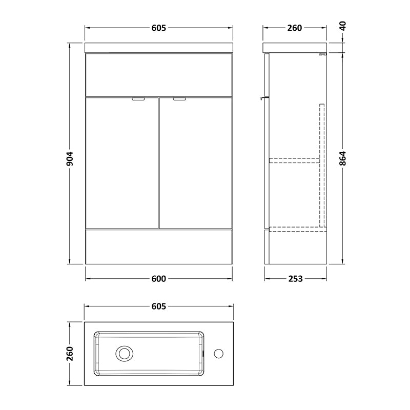 Hudson Reed Fusion Floor Standing 600mm Double Door Vanity Unit & Compact Polymarble Basin (1 size, 5 colours) - Brand New Bathrooms