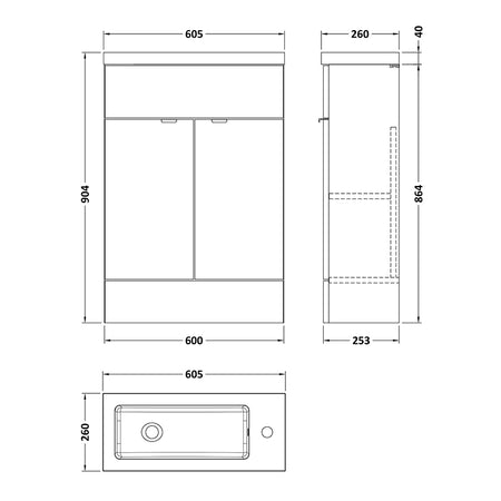 Hudson Reed Fusion Floor Standing 600mm Double Door Vanity Unit & Compact Polymarble Basin (1 size, 5 colours) - Brand New Bathrooms