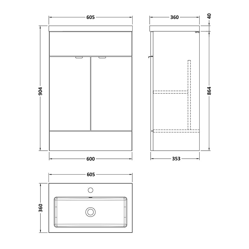 Hudson Reed Fusion Floor Standing 600mm Double Door Vanity Unit & Polymarble Basin (1 size, 5 colours) - Brand New Bathrooms