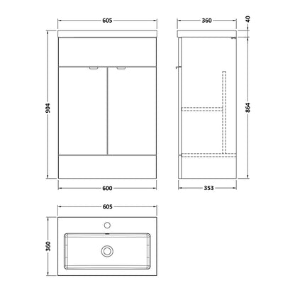Hudson Reed Fusion Floor Standing 600mm Double Door Vanity Unit & Polymarble Basin (1 size, 5 colours) - Brand New Bathrooms