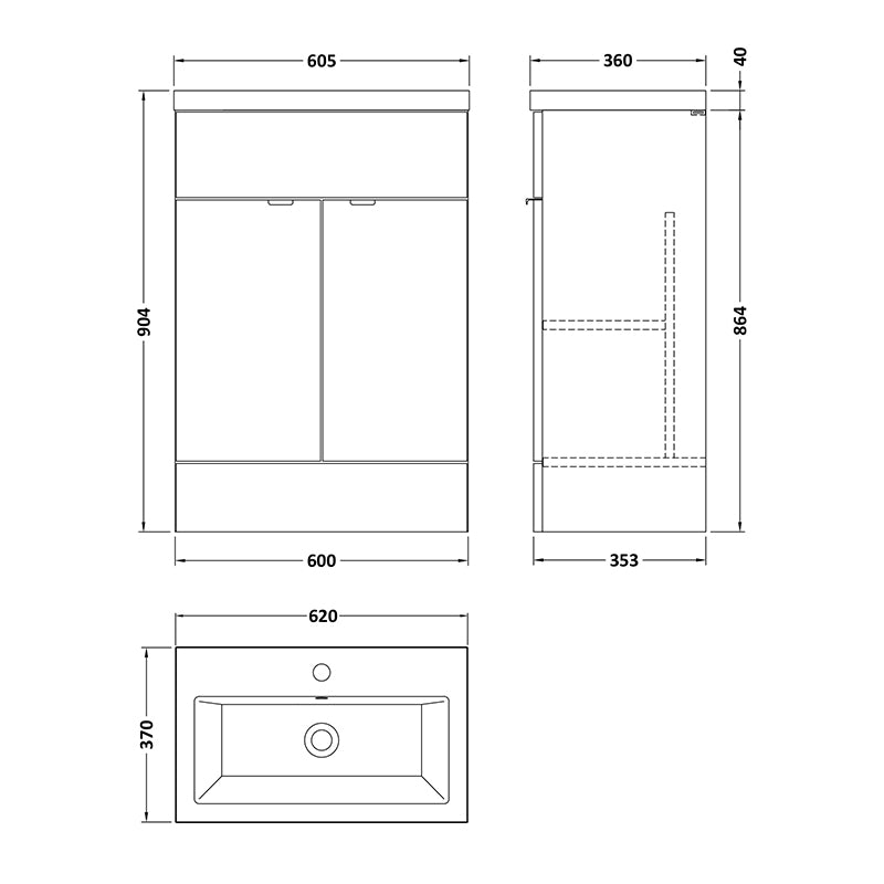 Hudson Reed Fusion Floor Standing 600mm Double Door Vanity Unit & Ceramic Basin (1 size, 5 colours) - Brand New Bathrooms