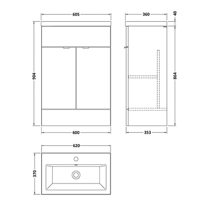 Hudson Reed Fusion Floor Standing 600mm Double Door Vanity Unit & Ceramic Basin (1 size, 5 colours) - Brand New Bathrooms