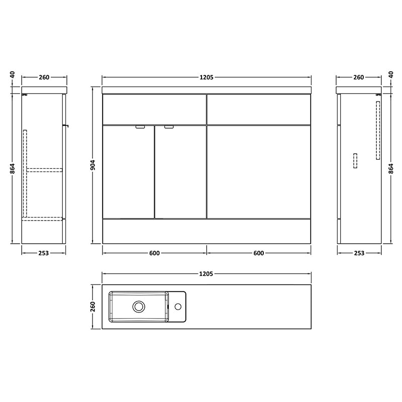 Hudson Reed Fusion Floor Standing Double Door 1200mm Compact Vanity Unit, Basin & WC Unit Combination (1 size, 5 colours) - Brand New Bathrooms