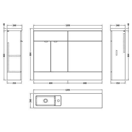 Hudson Reed Fusion Floor Standing Double Door 1200mm Compact Vanity Unit, Basin & WC Unit Combination (1 size, 5 colours) - Brand New Bathrooms