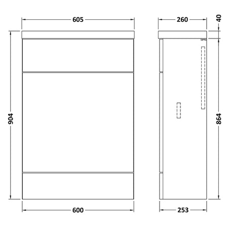 Hudson Reed Fusion Floor Standing 600mm Compact WC Unit & White Polymarble Top (1 size, 5 colours) - Brand New Bathrooms
