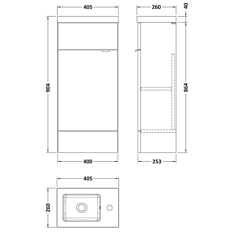 Hudson Reed Fusion Floor Standing Single Door 400mm Compact Vanity Unit & Polymarble Basin (1 size, 5 colours) - Brand New Bathrooms