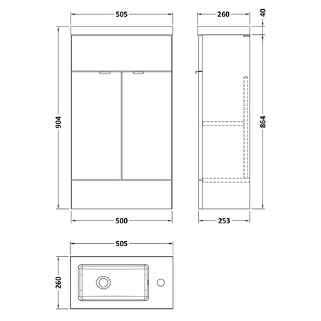 Hudson Reed Fusion Floor Standing Double Door 500mm Compact Vanity Unit & Polymarble Basin (1 size, 5 colours) - Brand New Bathrooms