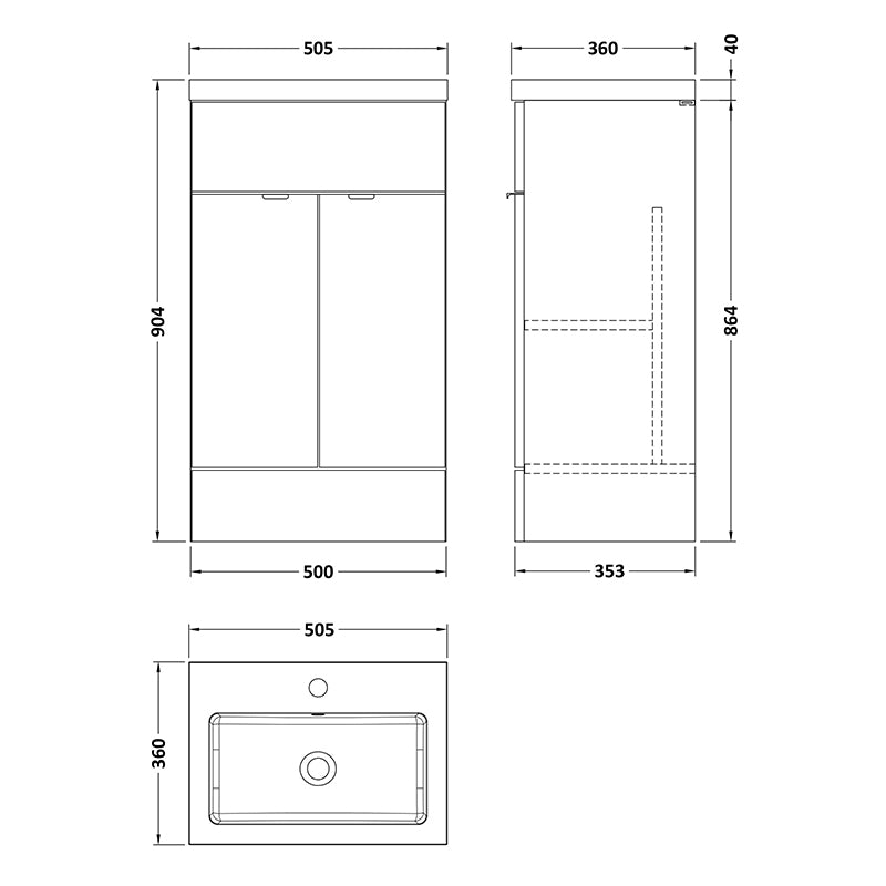 Hudson Reed Fusion Floor Standing Double Door 500mm Vanity Unit & Polymarble Basin (1 size, 5 colours) - Brand New Bathrooms