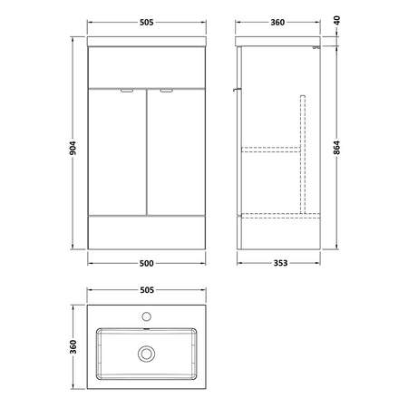 Hudson Reed Fusion Floor Standing Double Door 500mm Vanity Unit & Polymarble Basin (1 size, 5 colours) - Brand New Bathrooms