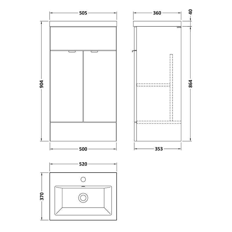 Hudson Reed Fusion Floor Standing Double Door 500mm Vanity Unit & Ceramic Basin (1 size, 5 colours) - Brand New Bathrooms