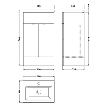 Hudson Reed Fusion Floor Standing Double Door 500mm Vanity Unit & Ceramic Basin (1 size, 5 colours) - Brand New Bathrooms