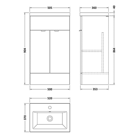 Hudson Reed Fusion Floor Standing Double Door 500mm Vanity Unit & Ceramic Basin (1 size, 5 colours) - Brand New Bathrooms
