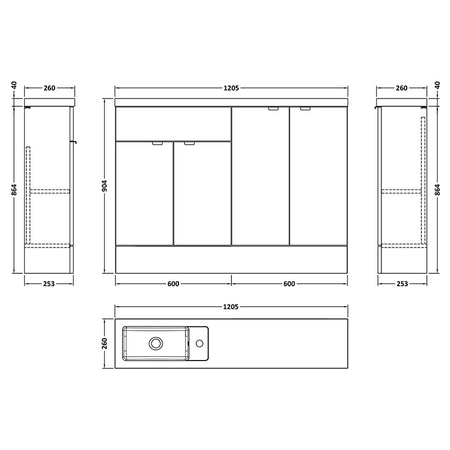 Hudson Reed Fusion Floor Standing Four Door 1200mm Compact Vanity Basin Combination (1 size, 5 colours) - Brand New Bathrooms