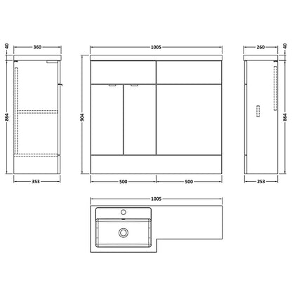 Hudson Reed Fusion Floor Standing Double Door 1000mm Vanity Basin Unit & WC Unit - Left Hand Combination (1 size, 5 colours) - Brand New Bathrooms