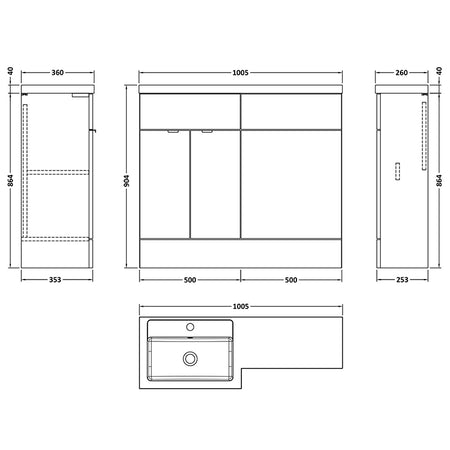 Hudson Reed Fusion Floor Standing Double Door 1000mm Vanity Basin Unit & WC Unit - Left Hand Combination (1 size, 5 colours) - Brand New Bathrooms