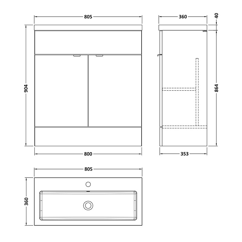 Hudson Reed Fusion Floor Standing Double Door 800mm Vanity Unit & Polymarble Basin (1 size, 5 colours) - Brand New Bathrooms