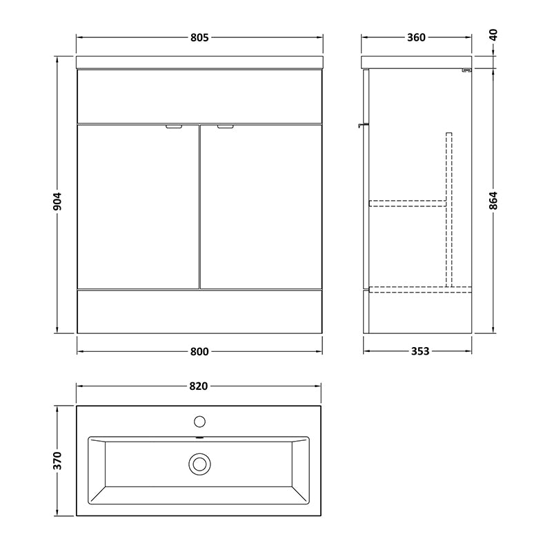 Hudson Reed Fusion Floor Standing Double Door 800mm Vanity Unit & Ceramic Basin (1 size, 5 colours) - Brand New Bathrooms