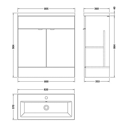 Hudson Reed Fusion Floor Standing Double Door 800mm Vanity Unit & Ceramic Basin (1 size, 5 colours) - Brand New Bathrooms