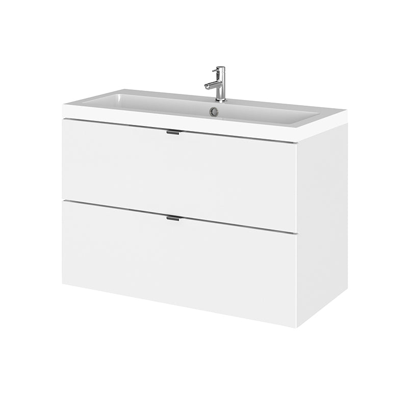 Hudson Reed Fusion Wall Hung Double Drawer 800mm Vanity Unit & Polymarble Basin (1 size, 5 colours) - Brand New Bathrooms