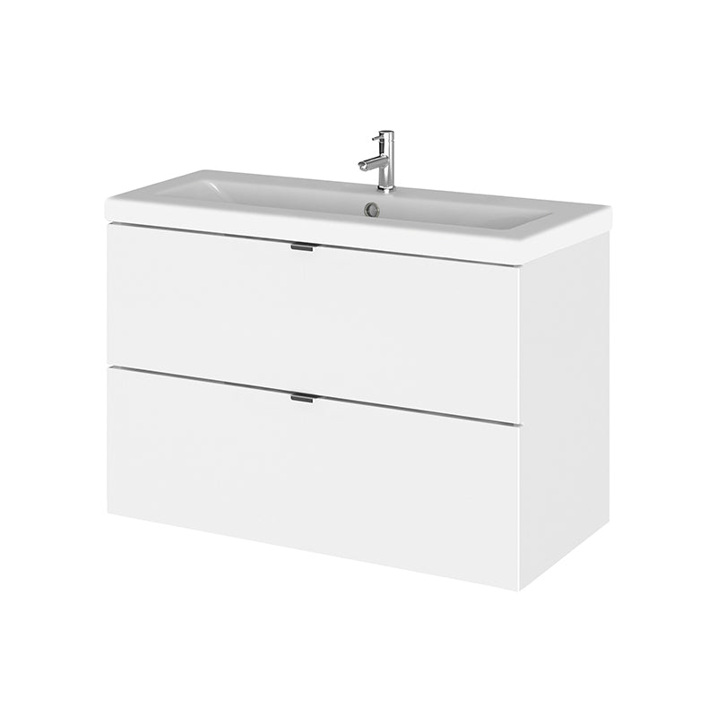 Hudson Reed Fusion Wall Hung Double Drawer 800mm Vanity Unit & Ceramic Basin (1 size, 4 colours) - Brand New Bathrooms