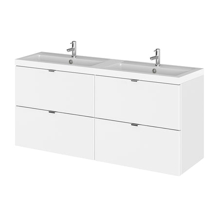 Hudson Reed Fusion Wall Hung Four Drawer 1200mm Vanity Unit & Twin Polymarble Basin (1 size, 4 colours) - Brand New Bathrooms