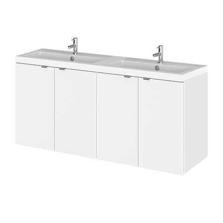 Hudson Reed Fusion Wall Hung Four Door 1200mm Vanity Unit & Twin Polymarble Basin (1 size, 4 colours) - Brand New Bathrooms
