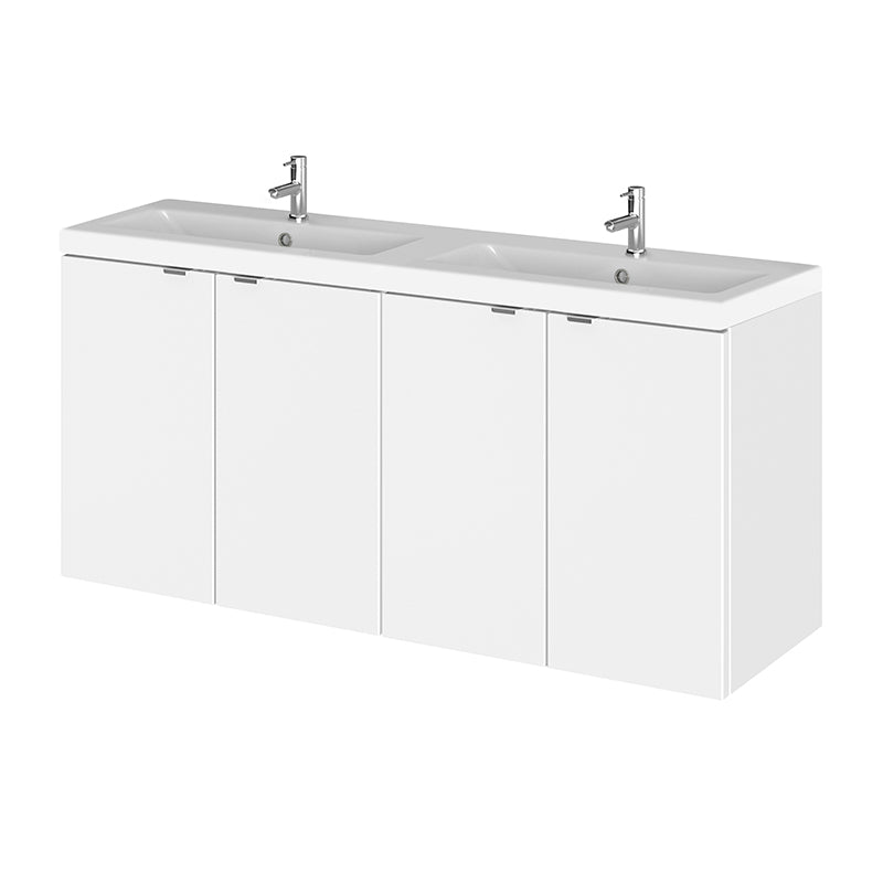 Hudson Reed Fusion Wall Hung Four Door 1200mm Vanity Unit & Twin Ceramic Basin (1 size, 4 colours) - Brand New Bathrooms